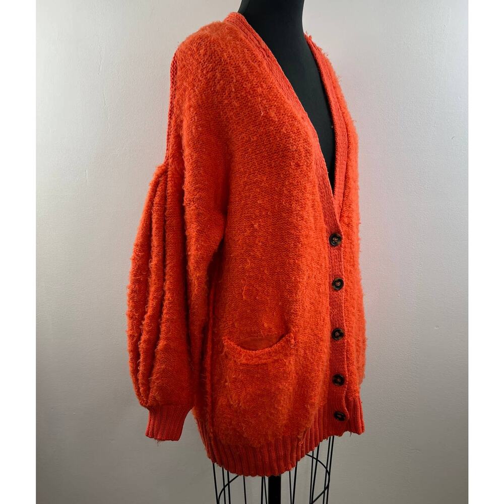 Free People Orange Snow Drop Knit Button-Up Oversized V-Neck Cardigan Sweater S - Picture 4 of 8